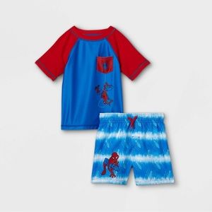 Boys toddler spiderman rash guard swim set